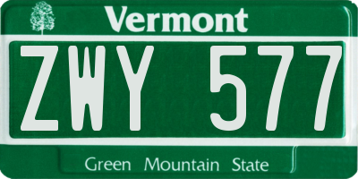VT license plate ZWY577