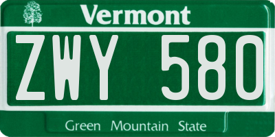 VT license plate ZWY580