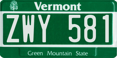 VT license plate ZWY581