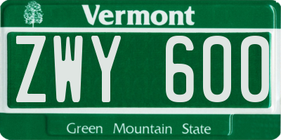 VT license plate ZWY600
