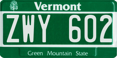 VT license plate ZWY602