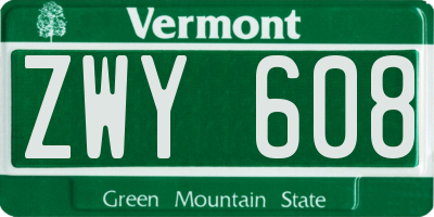 VT license plate ZWY608