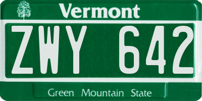 VT license plate ZWY642