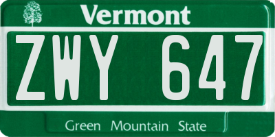 VT license plate ZWY647
