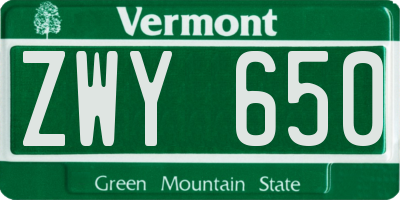 VT license plate ZWY650