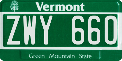 VT license plate ZWY660