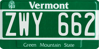 VT license plate ZWY662