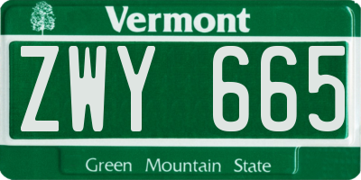 VT license plate ZWY665