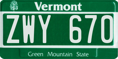 VT license plate ZWY670