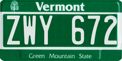 VT license plate ZWY672