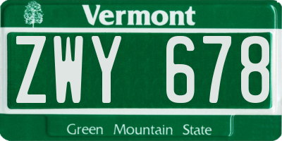 VT license plate ZWY678
