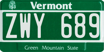 VT license plate ZWY689