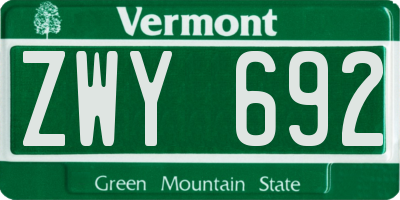 VT license plate ZWY692