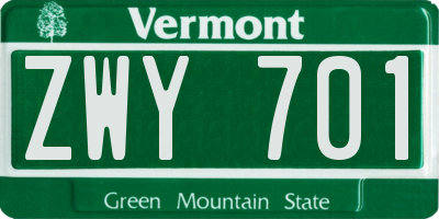 VT license plate ZWY701