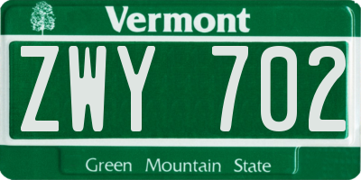 VT license plate ZWY702