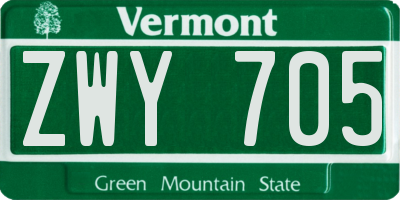 VT license plate ZWY705