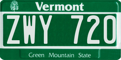 VT license plate ZWY720