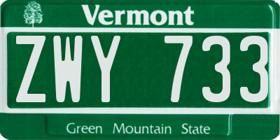 VT license plate ZWY733