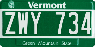 VT license plate ZWY734
