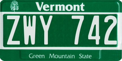 VT license plate ZWY742