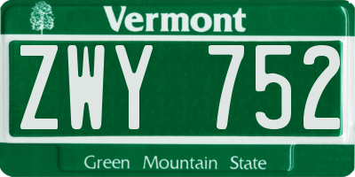 VT license plate ZWY752