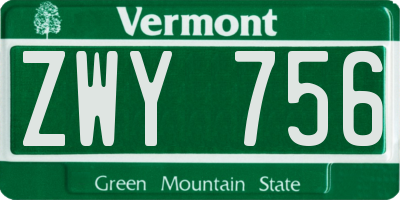 VT license plate ZWY756