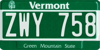 VT license plate ZWY758