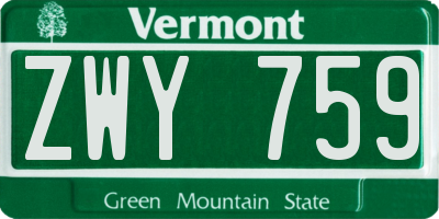 VT license plate ZWY759