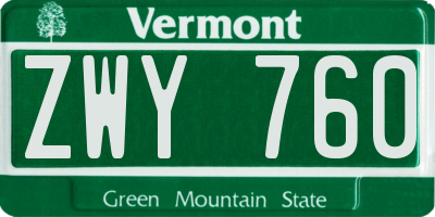 VT license plate ZWY760
