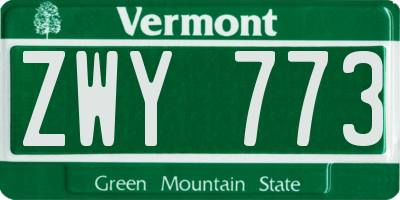 VT license plate ZWY773