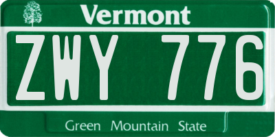 VT license plate ZWY776