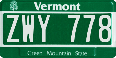 VT license plate ZWY778
