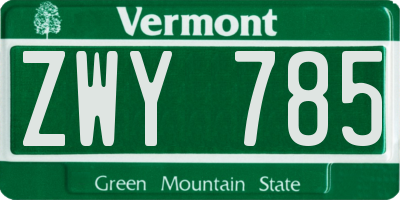 VT license plate ZWY785