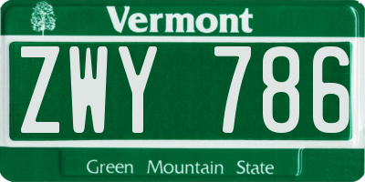 VT license plate ZWY786