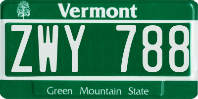 VT license plate ZWY788