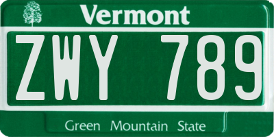 VT license plate ZWY789