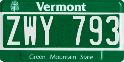 VT license plate ZWY793