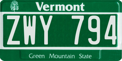 VT license plate ZWY794