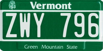 VT license plate ZWY796