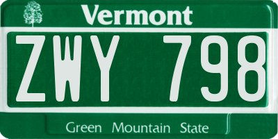 VT license plate ZWY798