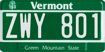 VT license plate ZWY801