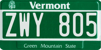 VT license plate ZWY805