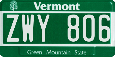 VT license plate ZWY806