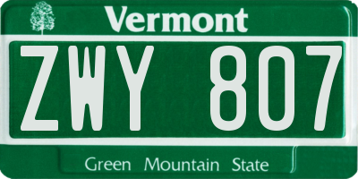 VT license plate ZWY807