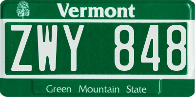 VT license plate ZWY848