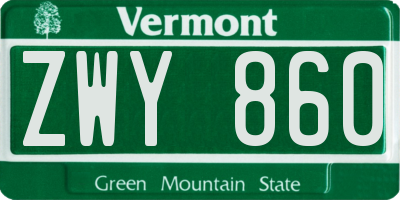 VT license plate ZWY860