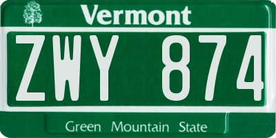 VT license plate ZWY874