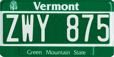 VT license plate ZWY875