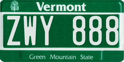 VT license plate ZWY888