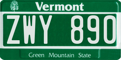 VT license plate ZWY890